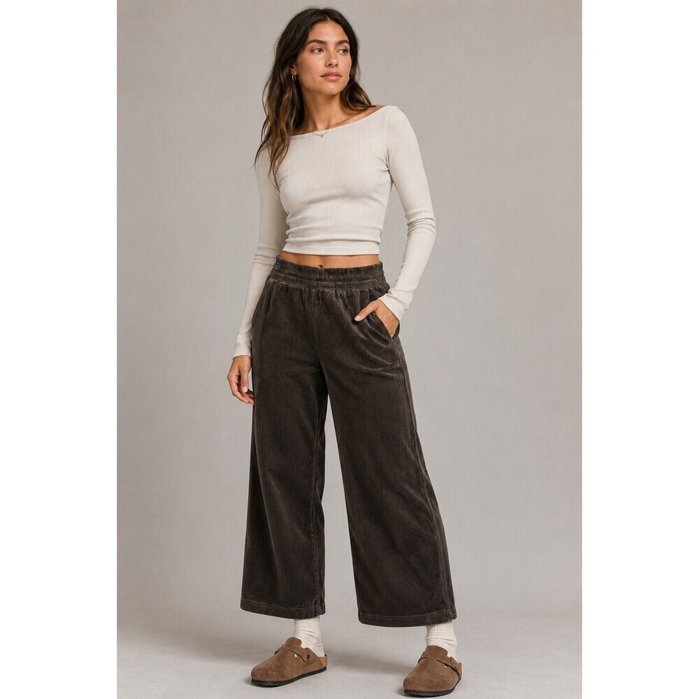 Lululemon Scuba Hi-Rise Wide-Leg Pant Pull On Velvet Cord Espresso Brown Size 2